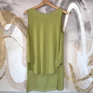 AUGUST SILK | Green High Low Sleeveless Top With Silky See-Through Back Size S